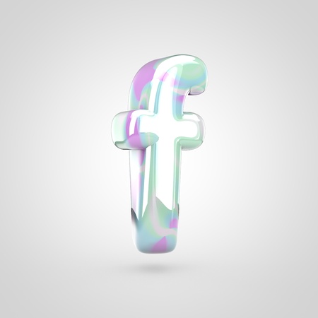 Unicorn skin letter F lowercase. 3D render glossy font isolated on white background.の写真素材