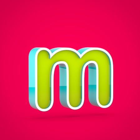 Juicy letter M lowercase. 3D render of colorful lime and blue font isolated on hot pink background.の写真素材