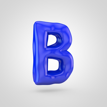 Blue plasticine letter B uppercase. 3D render glossy plasticine font isolated on white background.の写真素材
