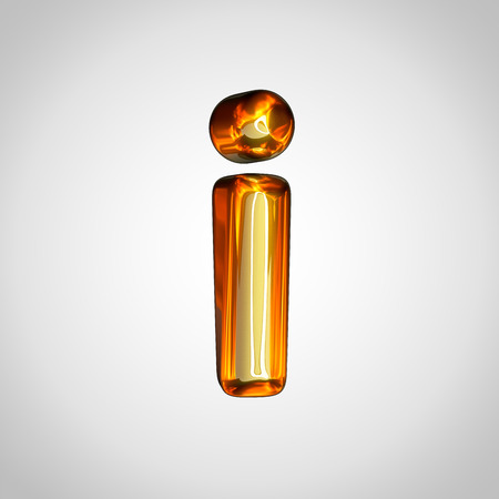 Golden letter I lowercase. 3d render gold font with fire reflection isolated on white backgroundの写真素材