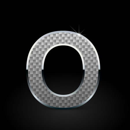 White carbon fiber letter O uppercase. Carbon vector font with chrome outline isolated on black backgroundのイラスト素材