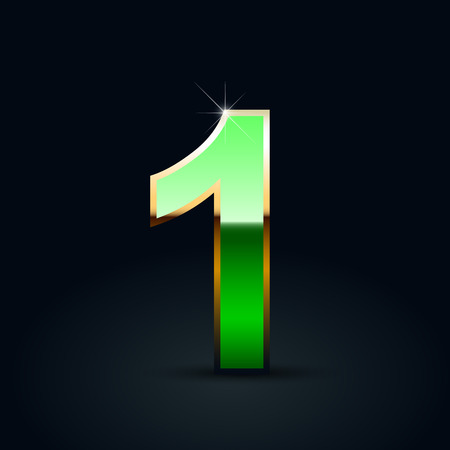 Green glossy casino number 1. Vector font with golden outline isolated on black backgroundのイラスト素材