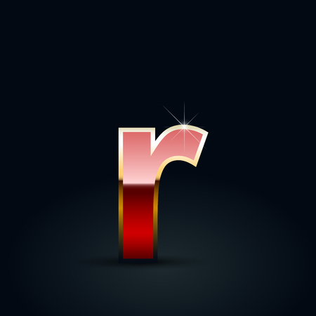 Red glossy casino letter R lowercase. Vector font with golden outline isolated on black backgroundのイラスト素材