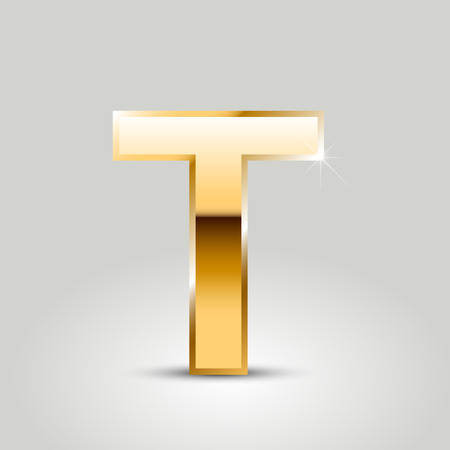 Golden letter T uppercase. Vector font isolated on white backgroundのイラスト素材
