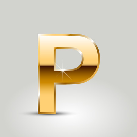 Golden letter P uppercase. Vector font isolated on white backgroundのイラスト素材