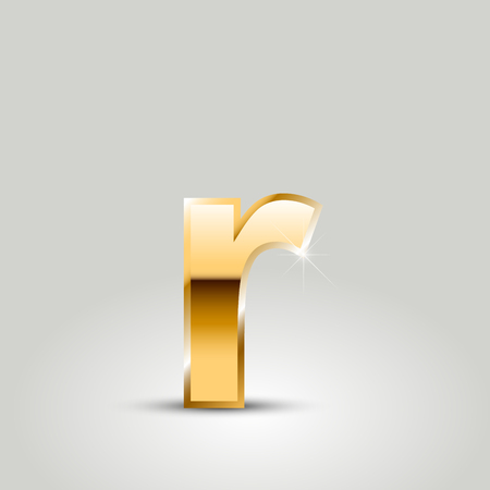 Golden letter R lowercase. Vector font isolated on white backgroundのイラスト素材