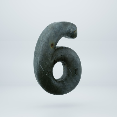 Rusty old metal number 6. 3d font render isolated on white backgroundの写真素材