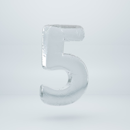 Ice number 5. 3D render ice font with cracks isolated on white backgroundの写真素材