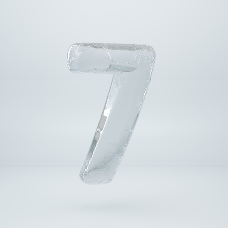 Ice number 7. 3D render ice font with cracks isolated on white backgroundの写真素材