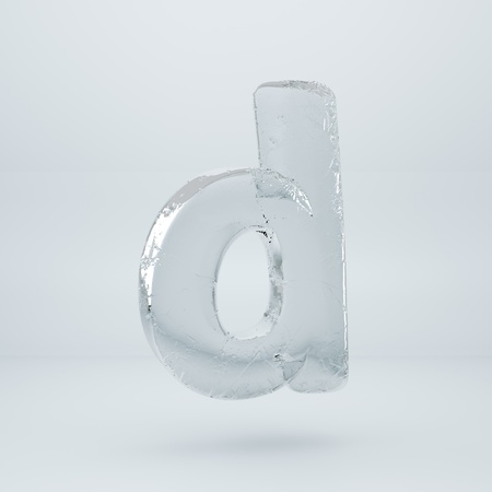 Ice letter D lowercase. 3D render ice font with cracks isolated on white backgroundの写真素材