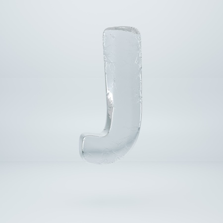 Ice letter J uppercase. 3D render ice font with cracks isolated on white backgroundの写真素材