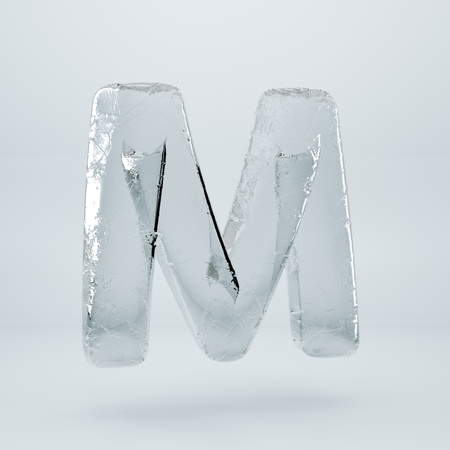 Ice letter M uppercase. 3D render ice font with cracks isolated on white backgroundの写真素材