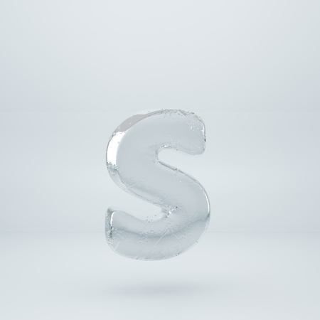 Ice letter S lowercase. 3D render ice font with cracks isolated on white backgroundの写真素材