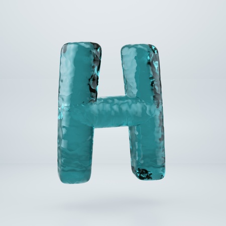 Ocean water letter H uppercase. 3D render blue water font isolated on white background.の写真素材