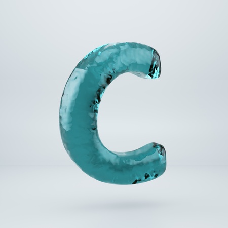 Ocean water letter C uppercase. 3D render blue water font isolated on white background.の写真素材