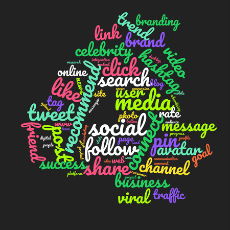 Word cloud number 4. Vector colorful font made with social media words isolated on black backgroundのイラスト素材