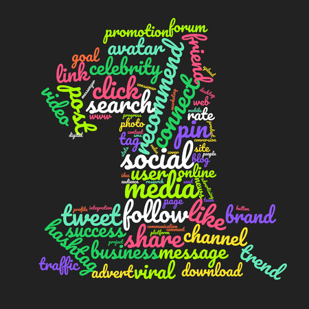 Word cloud number 1. Vector colorful font made with social media words isolated on black backgroundのイラスト素材