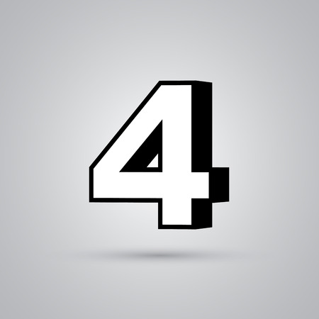 White 3D vector number 4 with black border. Glossy font with light reflection and shadow isolated on white backgroundのイラスト素材