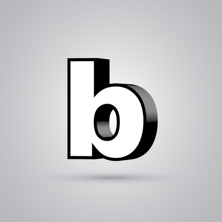 White 3D vector letter B lowercase with black border. Glossy font with light reflection and shadow isolated on white backgroundのイラスト素材