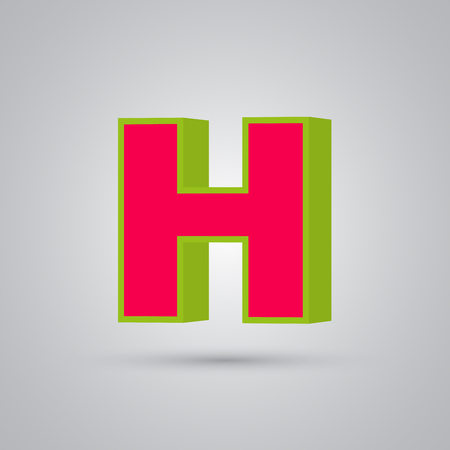 Watermelon 3D vector letter H uppercase. Red font with glossy green border and light reflection isolated on white backgroundのイラスト素材