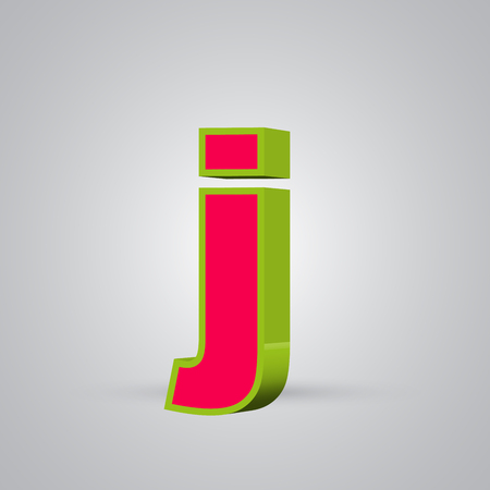 Watermelon 3D vector letter J lowercase. Red font with glossy green border and light reflection isolated on white backgroundのイラスト素材