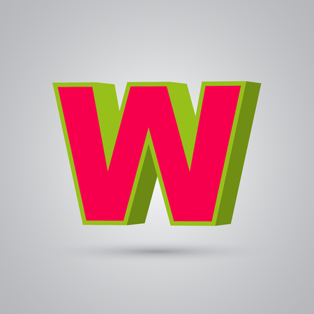 Watermelon 3D vector letter W uppercase. Red font with glossy green border and light reflection isolated on white backgroundのイラスト素材