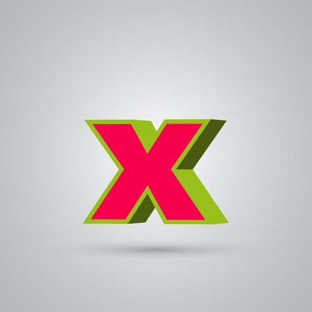 Watermelon 3D vector letter X lowercase. Red font with glossy green border and light reflection isolated on white backgroundのイラスト素材