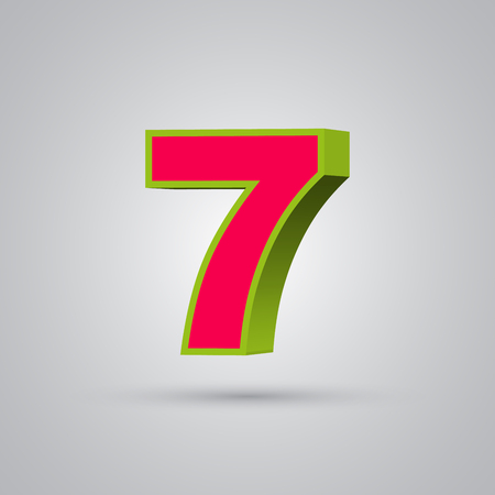 Watermelon 3D vector number 7. Red font with glossy green border and light reflection isolated on white backgroundのイラスト素材