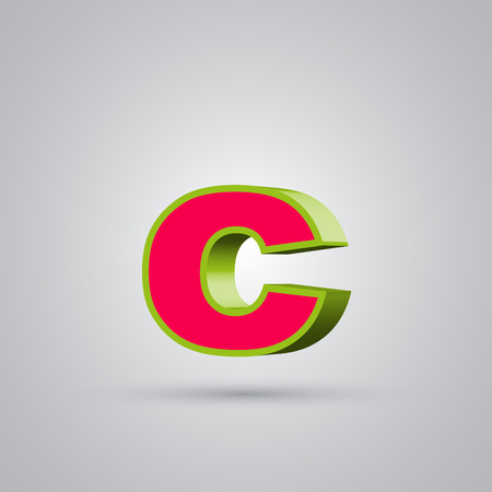 Watermelon 3D vector letter C lowercase. Red font with glossy green border and light reflection isolated on white backgroundのイラスト素材