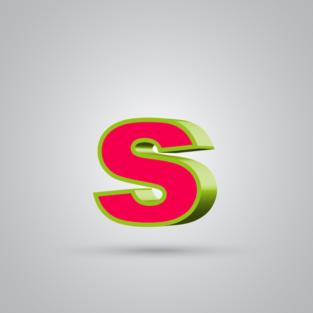 Watermelon 3D vector letter S lowercase. Red font with glossy green border and light reflection isolated on white backgroundのイラスト素材