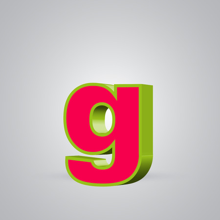 Watermelon 3D vector letter G lowercase. Red font with glossy green border and light reflection isolated on white backgroundのイラスト素材
