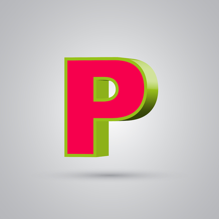 Watermelon 3D vector letter P uppercase. Red font with glossy green border and light reflection isolated on white backgroundのイラスト素材