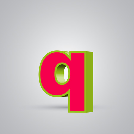 Watermelon 3D vector letter Q lowercase. Red font with glossy green border and light reflection isolated on white backgroundのイラスト素材