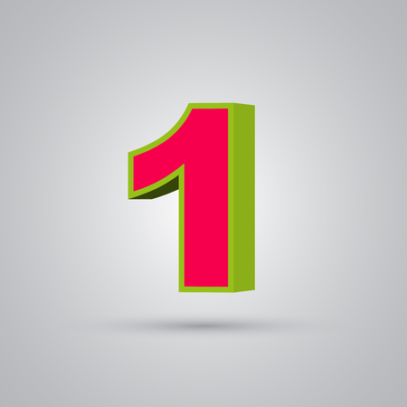 Watermelon 3D vector number 1. Red font with glossy green border and light reflection isolated on white backgroundのイラスト素材