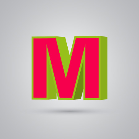 Watermelon 3D vector letter M uppercase. Red font with glossy green border and light reflection isolated on white backgroundのイラスト素材