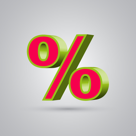 Watermelon 3D vector percent symbol. Red font with glossy green border and light reflection isolated on white backgroundのイラスト素材