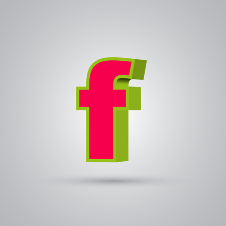 Watermelon 3D vector letter F lowercase. Red font with glossy green border and light reflection isolated on white backgroundのイラスト素材