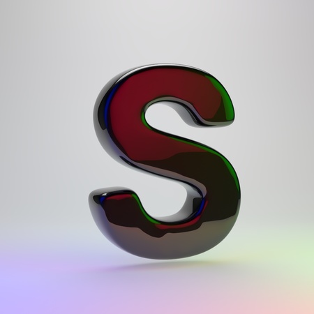3d letter S uppercase. Black font with red, green and blue lights reflection isolated on light backgroundの写真素材
