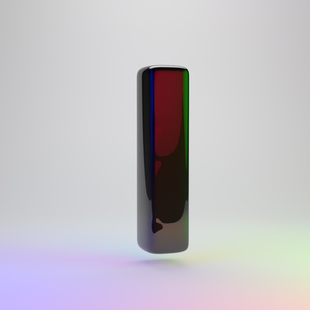3d letter I uppercase. Black font with red, green and blue lights reflection isolated on light backgroundの写真素材