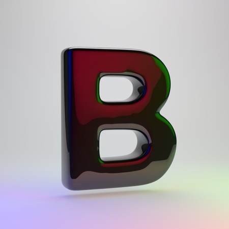 3d letter B uppercase. Black font with red, green and blue lights reflection isolated on light backgroundの写真素材