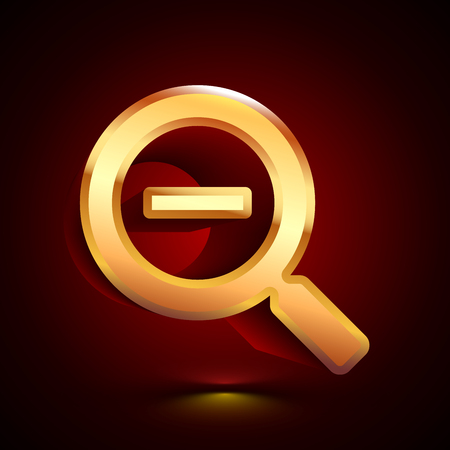 3D stylized Zoom Out icon. Glossy golden vector icon. Isolated volumetric symbol illustration on dark background with shadow.のイラスト素材