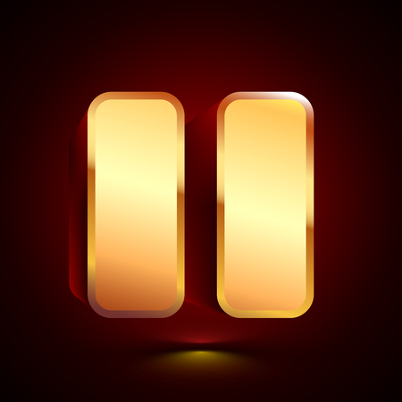 3D stylized Pause icon. Glossy golden vector icon. Isolated volumetric symbol illustration on dark background with shadow.のイラスト素材