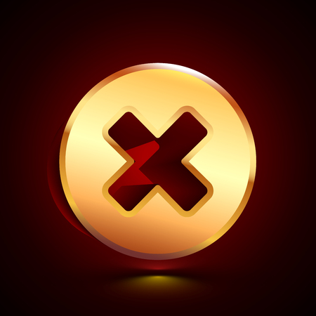3D stylized Cancel icon. Glossy golden vector icon. Isolated volumetric symbol illustration on dark background with shadow.のイラスト素材