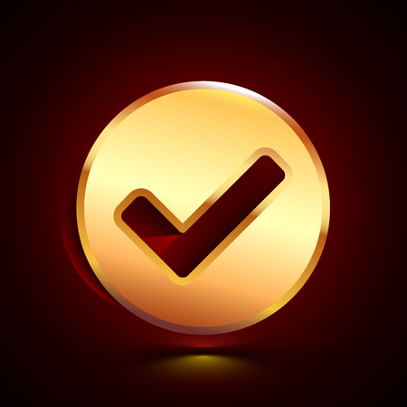 3D stylized Ok icon. Glossy golden vector icon. Isolated volumetric symbol illustration on dark background with shadow.のイラスト素材