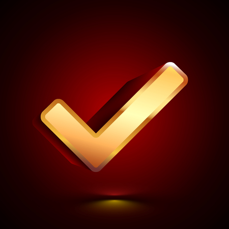 3D stylized Accept icon. Glossy golden vector icon. Isolated volumetric symbol illustration on dark background with shadow.のイラスト素材