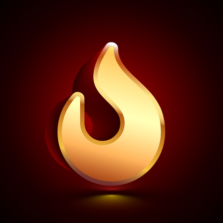 3D stylized Fire icon. Glossy golden vector icon. Isolated volumetric symbol illustration on dark background with shadow.のイラスト素材