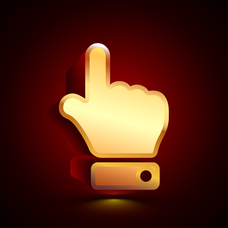 3D stylized Finger Up icon. Glossy golden vector icon. Isolated volumetric symbol illustration on dark background with shadow.のイラスト素材