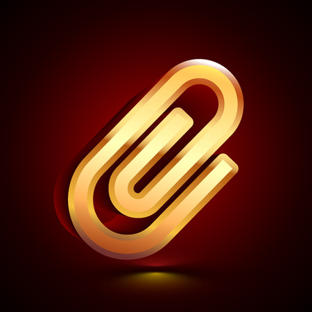 3D stylized Clip icon. Glossy golden vector icon. Isolated volumetric symbol illustration on dark background with shadow.のイラスト素材
