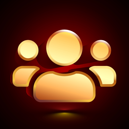 3D stylized People icon. Glossy golden vector icon. Isolated volumetric symbol illustration on dark background with shadow.のイラスト素材