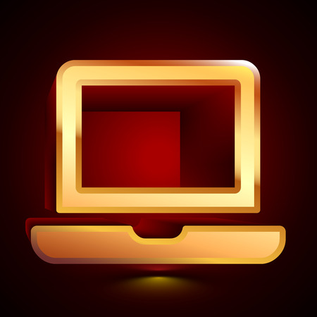 3D stylized Laptop icon. Glossy golden vector icon. Isolated volumetric symbol illustration on dark background with shadow.のイラスト素材